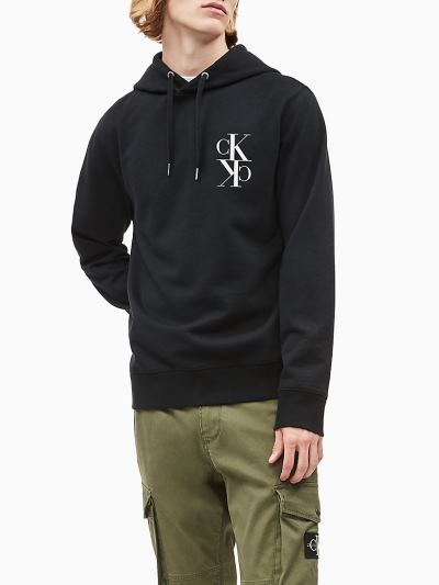 Calvin Klein Ruhák HU827647 | Calvin Klein Monogram Logo Férfi Kapucnis Pulóver Fekete / Világos Feh